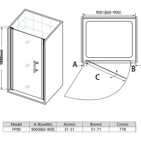 SIRHONA Porte de Douche 90 x 185 cm pivotante extensible verre trempé 6mm Joint de bas étanche,SIRHONA