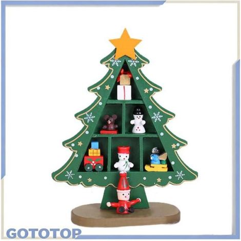 ornements en bois Ornements d'arbre de noël miniatures en bois, décoration de bureau en forme d'arbre de linge decoration (1/4)