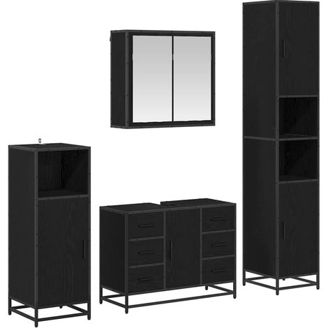 Maison Exclusive - Set di mobili per il bagno 4 pcs Rovere Nero Legno multistrato