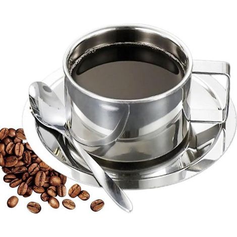 Tasses à café - tasses à café - ensemble de tasses à café - acier inoxydable - 200 ml - double paroi - tasse à café avec cuillère