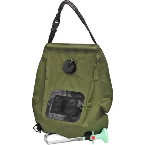 Sac de douche solaire chauffant vert 20L pliable en PVC pour le camping et la randonnée en plein air (1/5)