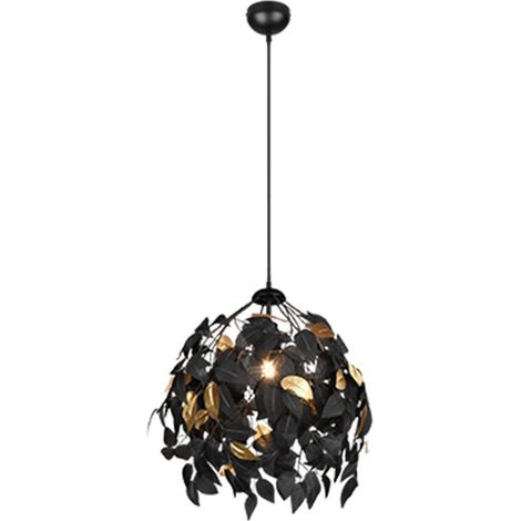 LEAVY SOSPENSIONE FOGLIE LAVABILI NERO E ORO D. 38CM 1 LUCE ATTACCO E27 (1/5)
