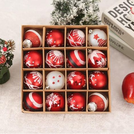 Boules de Noël blanches et rouges, 16 pièces décorations pour sapin de Noël, boules de Noël en plastique de 6 cm, cadeaux de Noël décoratifs (1/4)