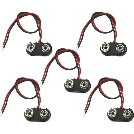 Connecteur Pile 9V - Lot de 5 - Plastique Robuste - Câble 15cm - Pour LED Arduino (1/5)