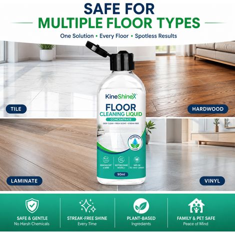 KineShineX Konzentrierter Bodenreiniger & Fliesenfleckenentferner: Wischt Böden, ohne Wasserflecken zu hinterlassen, entfernt Flecken und bringt Böden zum Strahlen. (1/5)
