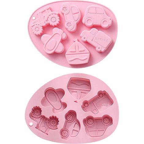 Lot de 2 moules en silicone en forme de véhicule, voilier, avion, camion, voiture, bonbons, cupcakes, décoration de fête (1/5)
