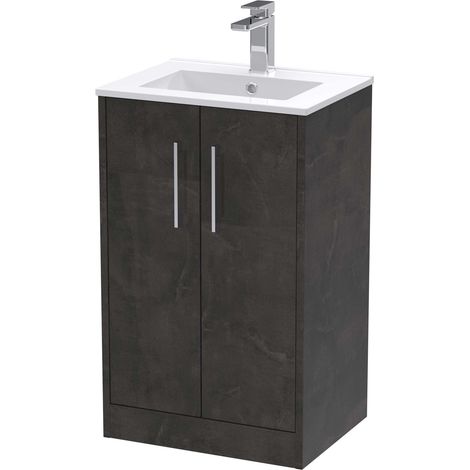 Hudson Reed Juno Floor Standing 2-Door Vanity Unit with Basin 2 500mm Wide - Metallic Slate (1/5)