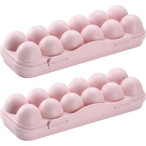 2er-Set Eierbehälter für den Kühlschrank – Kunststoff – Fassungsvermögen: 12 Eier – mit Deckel – Rosa