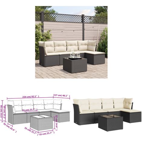 6-tlg. Garten-Sofagarnitur mit Kissen Schwarz Poly Rattan - Gartenmöbel Set - PE-Rattan Möbel - Outdoor Sofa - Esstisch - Lounge Garnitur - Home & Living (1/3)