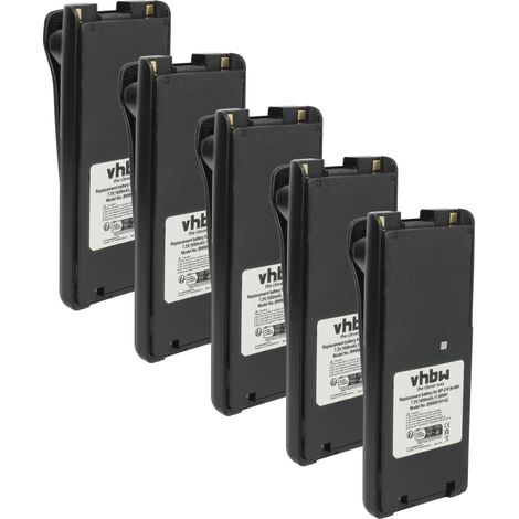 vhbw 5x Akku kompatibel mit Icom IC-V82 Funkgerät, Walkie Talkie (1650 mAh, 7,2 V, NiMH) + Gürtelclip