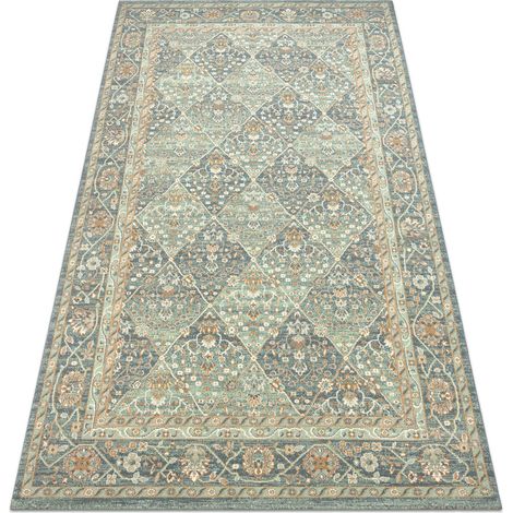 Tappeto in lana SOHO 477.27.LA500 OSTA - Rombo, cornice geometrica naturale verde / blu green 200x300 cm