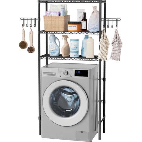 Étagère de Rangement à 2 Niveaux pour Machine à Laver - Hauteur de tablette réglable - Avec crochet multifonctionnel - Gain de Place - Charge monocouche 45 kg (1/5)