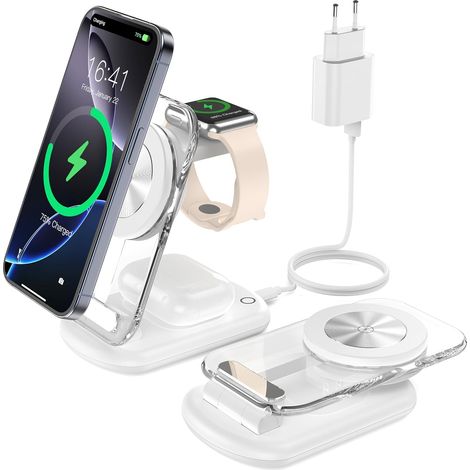 Station de Charge Pliable 3 en 1, Chargeur Mag Safe, Station de Charge Travel Mag-Safe Compatible avec iPhone 15 14 13, IWatch Ultra 2, Series 9, AirPods Pro