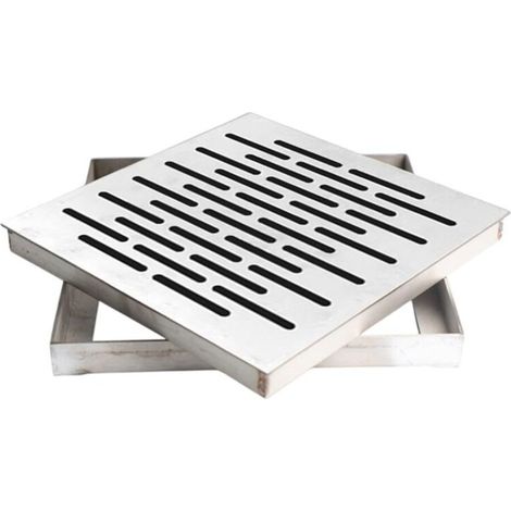 Grille de vidange de jardin robuste en acier inoxydable avec cadre, grille d'évacuation carrée d'extérieur pour égout d'eau pour jardin (150 x 150 x 20 mm)