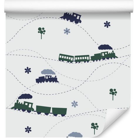 Carta da parati con colorati trenini a vapore giocattolo per soggiorno e camera da letto, 50x1000 cm (1/5)