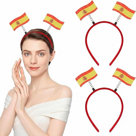 Lot de 2 Serre-tête Drapeau Espagne, accessoire supporter rouge et jaune pour matchs de football, bandeau de fête en PP, idéal pour soirées à thème sportif (1/5)