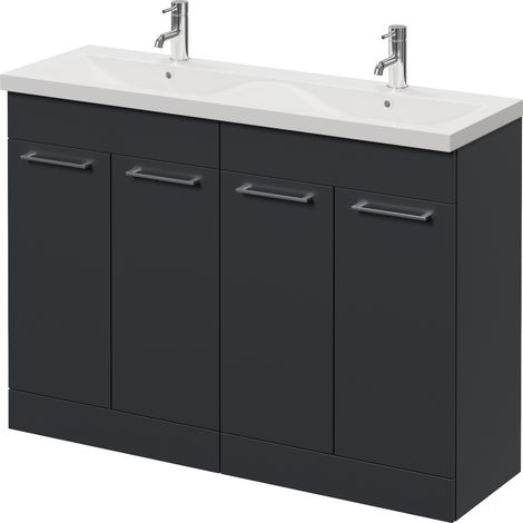 Napoli 390 Gloss Grey 1200mm 4 Door Vanity Unit with Double Glide Basins - 1200mm - Chrome 160mm Handle