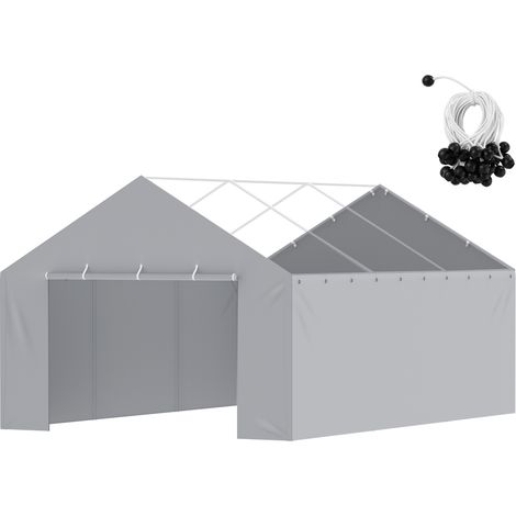 Mophorn Tela de Repuesto para Toldo de Cochera 6,1 x 4 m Lona de Garaje para Pared Lateral Impermeable con Protección UV Elásticos de Bola Fácil Instalación, Gris (Parte Superior y Marco No Incluidos)