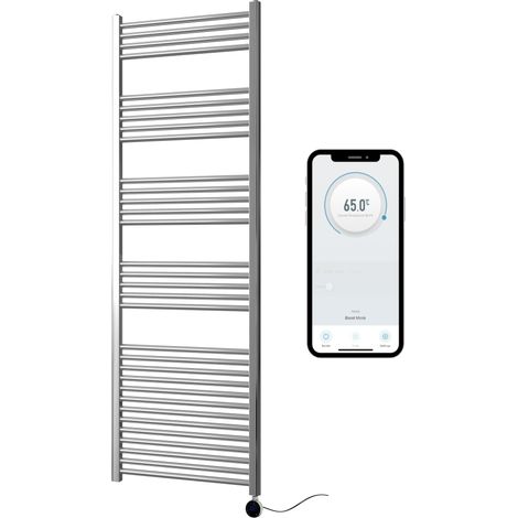 Chrome Electric Smart WiFi Controlled Heated Towel Rail 600mm W x 1800mm H Straight 7 Day Programmable Timer App Compatibility (1/5)