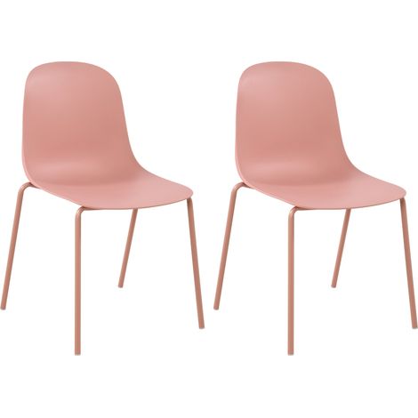 Lot de 2 chaises de jardin empilable en plastique rose et cadre robuste à quatre pieds en acier 100007637