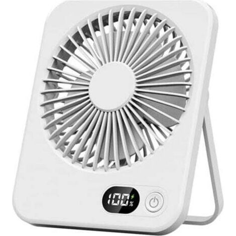 Mini ventilatore da tavolo portatile, ricarica USB, sottile e leggero, ideale per viaggi, passeggiate e attività all'aperto, colore bianco.