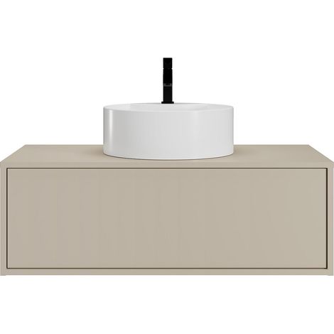 Meuble de salle de bain suspendu beige avec simple vasque ronde - 94 cm - TEANA II