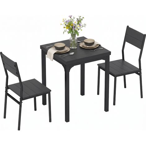 HOMCOM 3 Pcs Compact Dining Table 2 Chairs Set Black Wood Effect