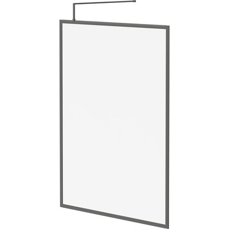 Colore 8mm Clear Glass Gunmetal Grey 1850mm x 1400mm Fully Framed Walk In Shower Screen including Wall Channel and Support Bar (1/5)