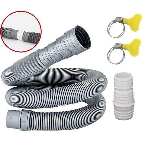 Tuyau de vidange de 2 m pour lave-linge et lave-vaisselle avec rallonge, support et colliers de serrage (1/5)