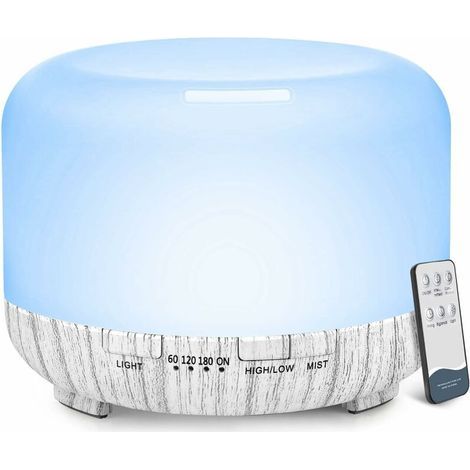 Ätherische Öl-Diffusoren, 500 ml Holzmaserung-Diffusor für ätherische Öle, großer Raum, Zuhause, Aromatherapie-Diffusor mit Kaltnebel (Weiße Holzmaserung) (1/5)