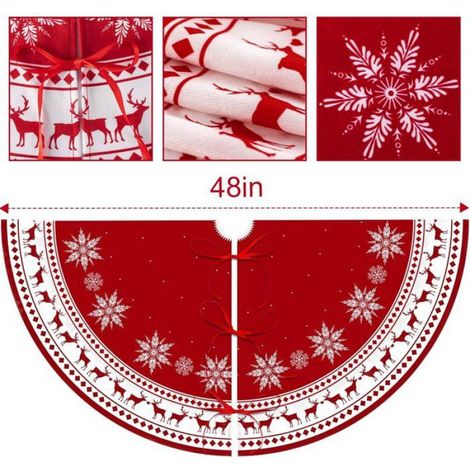 1 Jupe de sapin, 122 cm, motifs rennes flocons neige, décoration intérieur fête (1/5)