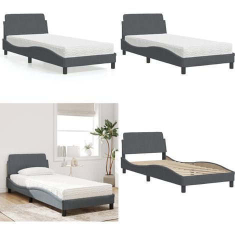 Lit avec matelas gris foncé 90x200 cm velours - Lit Double - Lit Design - Lit Velours - Lit Avec Sommier - Literie - Home & Living (1/5)