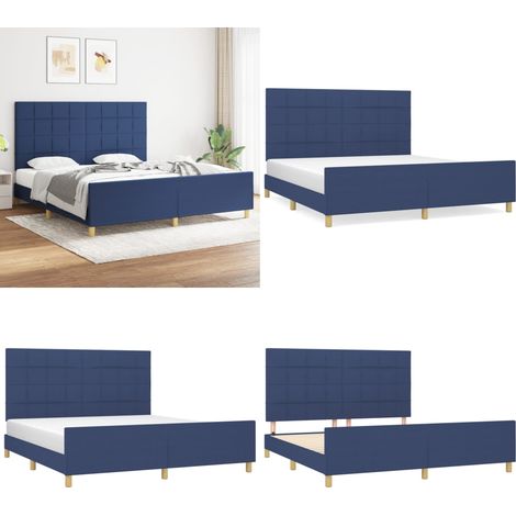 Cama sin colchón tela azul 180x200 cm - Cama azul - Cabecero de cama