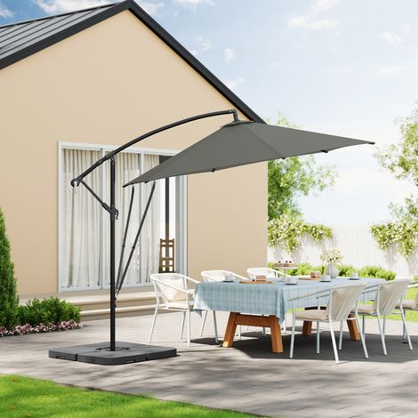 WOLTU Sonnenschirm Ampelschirm, Kurbelschirm Hängender Gartenschirm φ310cm, UV-Schutz Strandschirm, Neigbar und Tragbar, mit Abdeckung für Balkon/Garten/Strand, Dunkelgrau