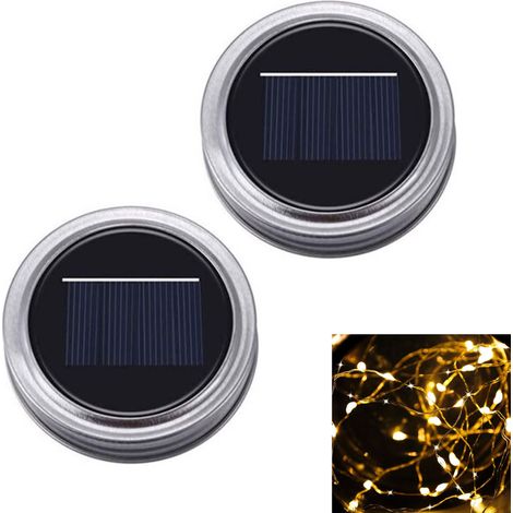 Lot de 2 couvercles solaires avec 20 LED blanc chaud avec batterie pour verres solaire/solaire/bocaux de conservation (1/5)