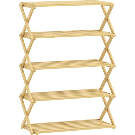 Scarpiera Pieghevole a 5 Livelli 60x29x88 cm in Bambù Colore Legno Naturale