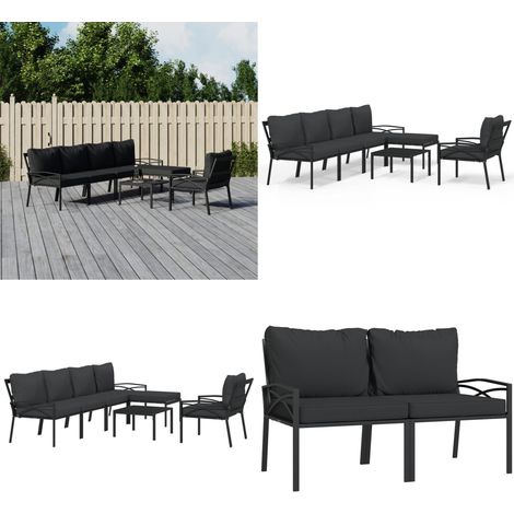 7-tlg. Garten-Lounge-Set mit Grauen Kissen Stahl - Gartensessel - Lounge Set - Gartenmöbel - Esszimmergarnitur - Outdoor Möbel - Home & Living (1/5)