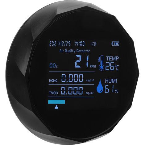 Détecteur CO2 7-en-1 intelligent, moniteur qualité air température humidité TVOC dioxyde de carbone, noir (1/5)