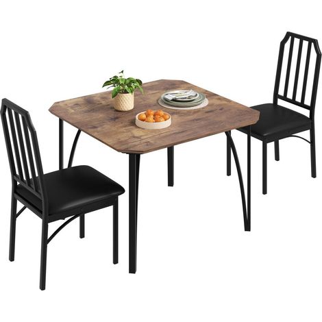 Esstisch-Set 3-teilig mit 2 gepolsterten Stühlen, Vintage Braun (1/5)