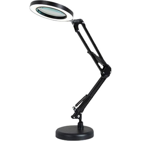 Lámpara de aumento LED 5X, brazo giratorio ajustable, lupa de escritorio, lente de cristal, para mantenimiento, manualidades, lectura y costura, color negro