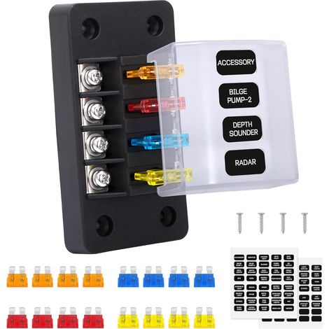 1 Boîte Fusibles 4 Voies, 12V, PBT Ignifuge, Cuivre Nickelé, Auto Bateau (1/5)