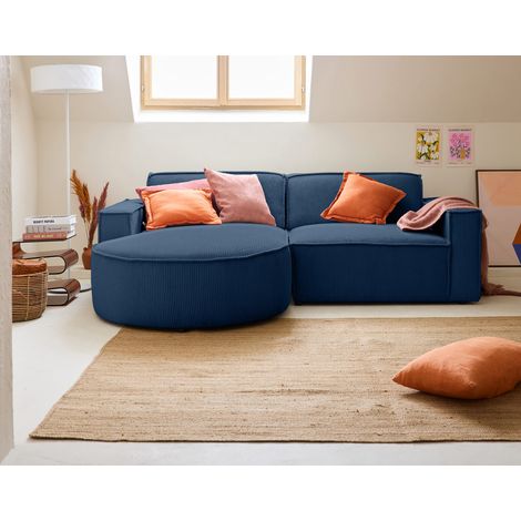 Spiaggia - 4-sitzer ecksofa links - aus cordstoff - blau
