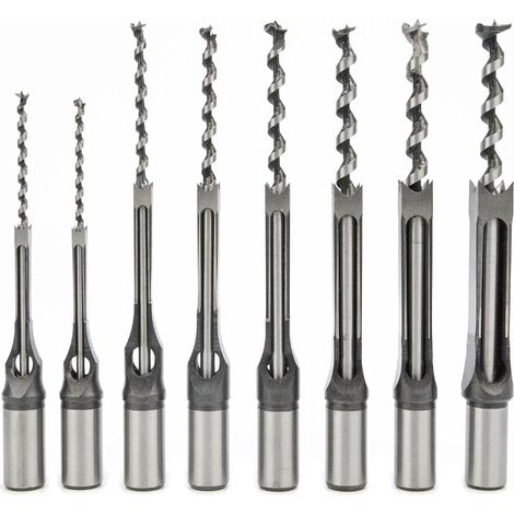 Set mit 8 Vierkant-Bohrern für Holzverbindungen – 6 mm/6,4 mm/8 mm/9,5 mm/11 mm/12,7 mm/14 mm/16 mm für Heimwerkerbohrmaschinen