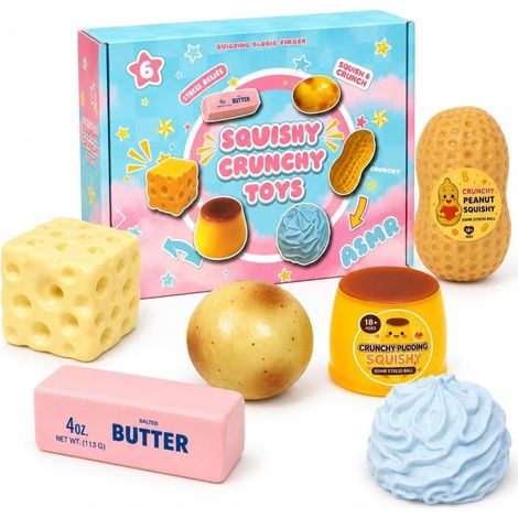 6er Pack crunchy Squishy weich, Stressbälle Butterpudding ASMR für Büro platzsparend aufbewahrt (1/5)