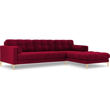 Canapé d'angle droit 5 places en velours rouge (1/5)