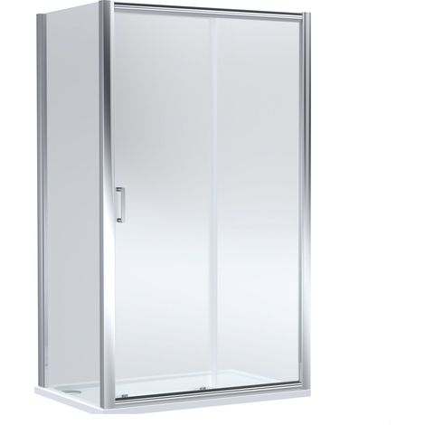 Balterley Ellenhall Sliding Shower Door with 6mm Glass, Side Panel & 1200x800mm Shower Tray, Chrome/White