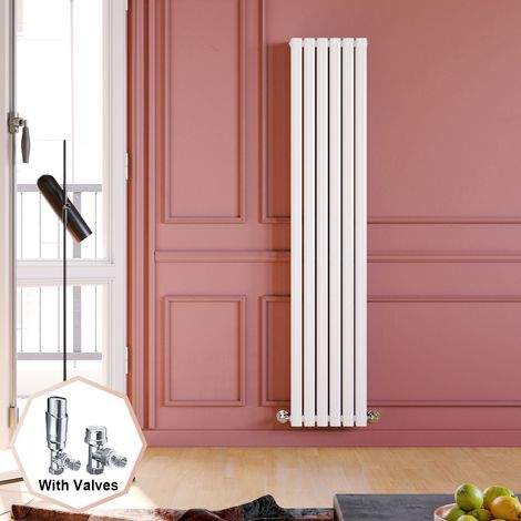 ELEGANT 1800 x 360 mm White Vertical Column Radiator Double Oval Panel Designer Efficient Radiator + Chrome Thermostatic Radiator Valves (1/5)