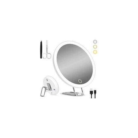 Espejo de maquillaje con aumento de 30x (15 cm), con luz LED recargable, soporte giratorio de 360°, 3 ventosas, aumento de 10x/20x. - Crezuo