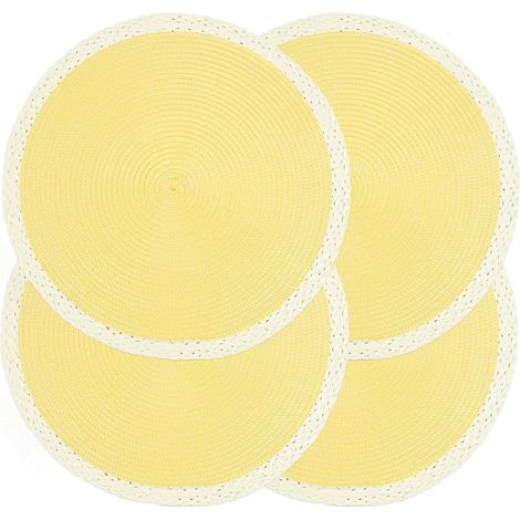 Lot de 4 sets de table ronds tressés antidérapants et lavables pour décoration de table de cuisine et de salle à manger - 38,1 cm - Jaune menthe'03 Jaune Clair 4 pcs'03 Jaune Clair'4 pcs