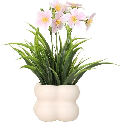 Bouquet de fleurs artificielles, fleurs en plastique longue durée, pot carré décoratif + orchidée rose clair (1/2)